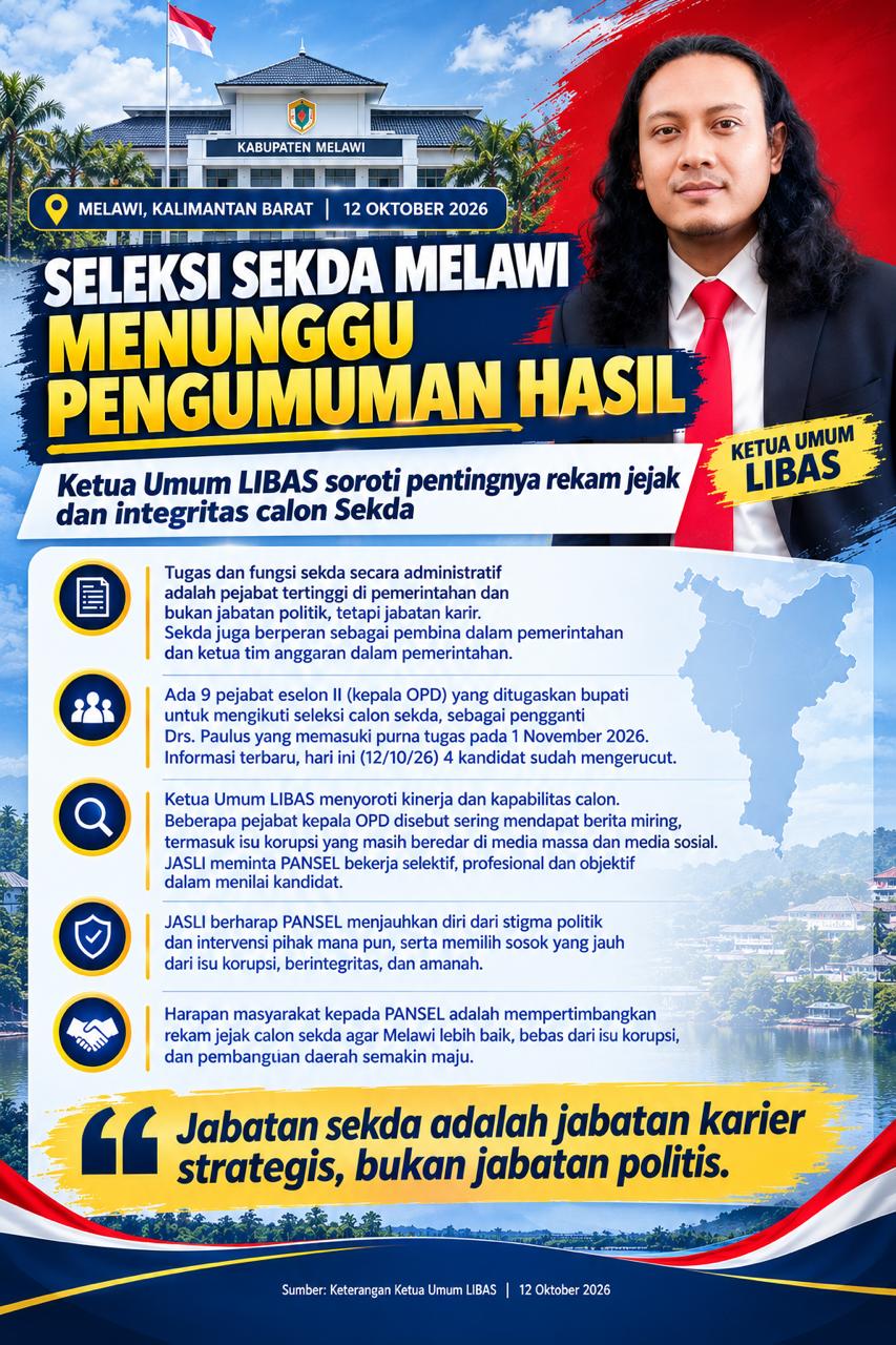 Seleksi Sekda Melawi Tinggal Menunggu Pengumuman, LIBAS Sorot Rekam Jejak Kandidat